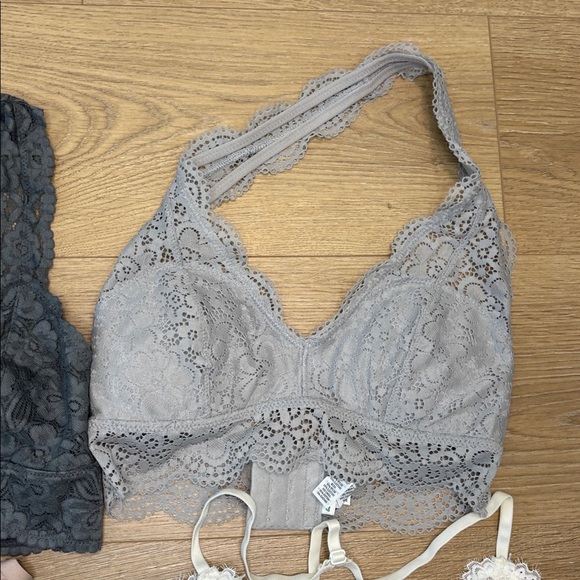 Free People Free Press Aerie Lace Bralettes Set Charcoal, Gray, Blush, Ivory S - Picture 6 of 9